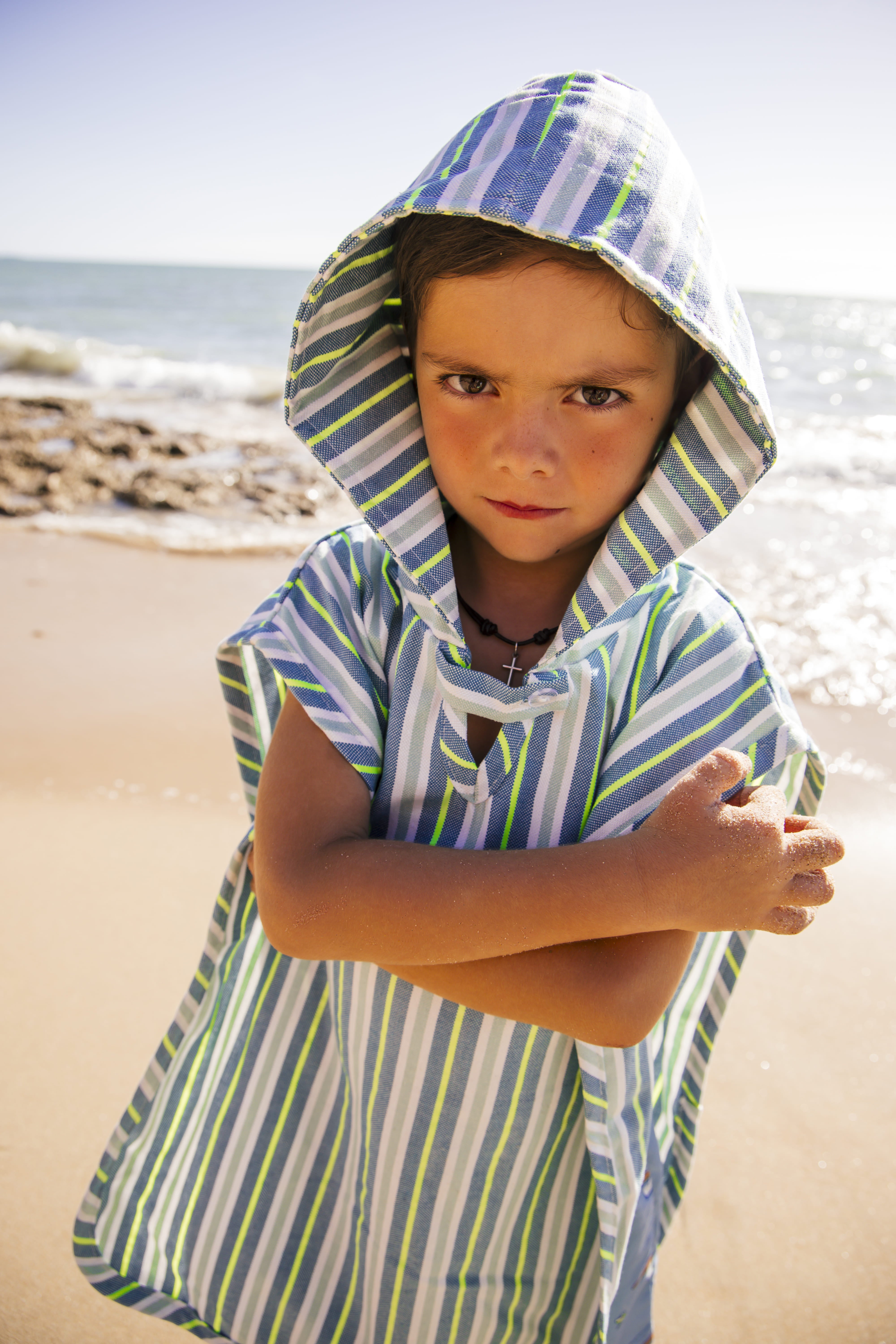 Poncho Playa Rayas Flúor Amarillo