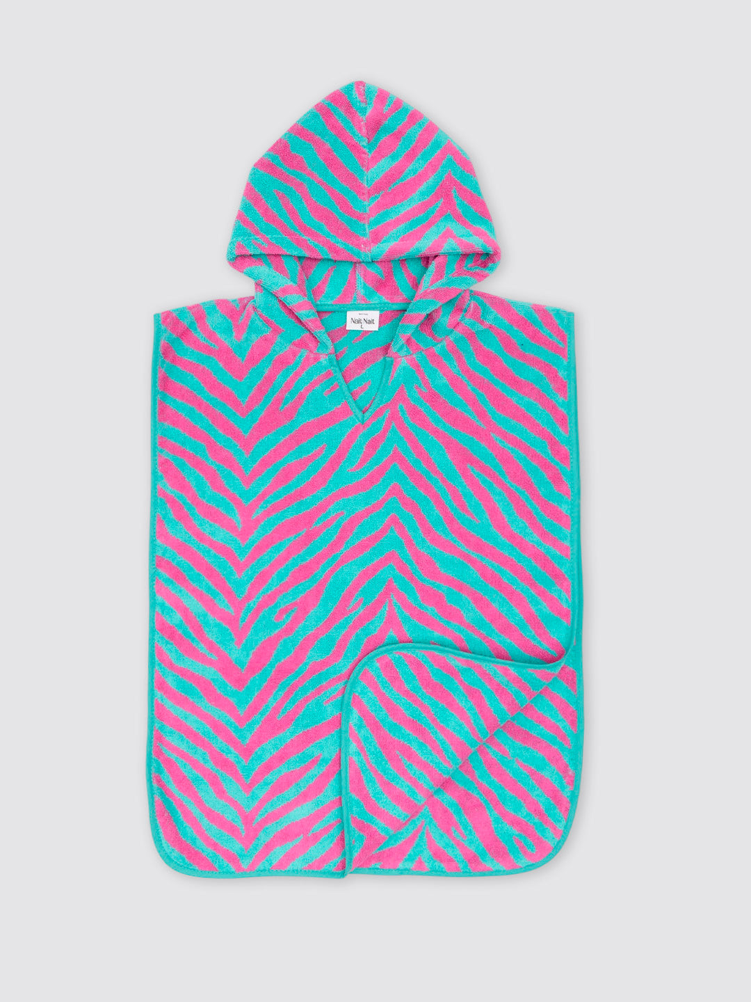 Poncho Playa Animal Print Cebra Turquesa
