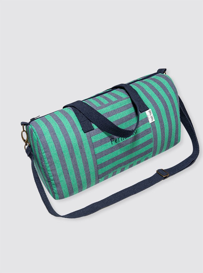 Sac de sport en denim et à rayures vertes