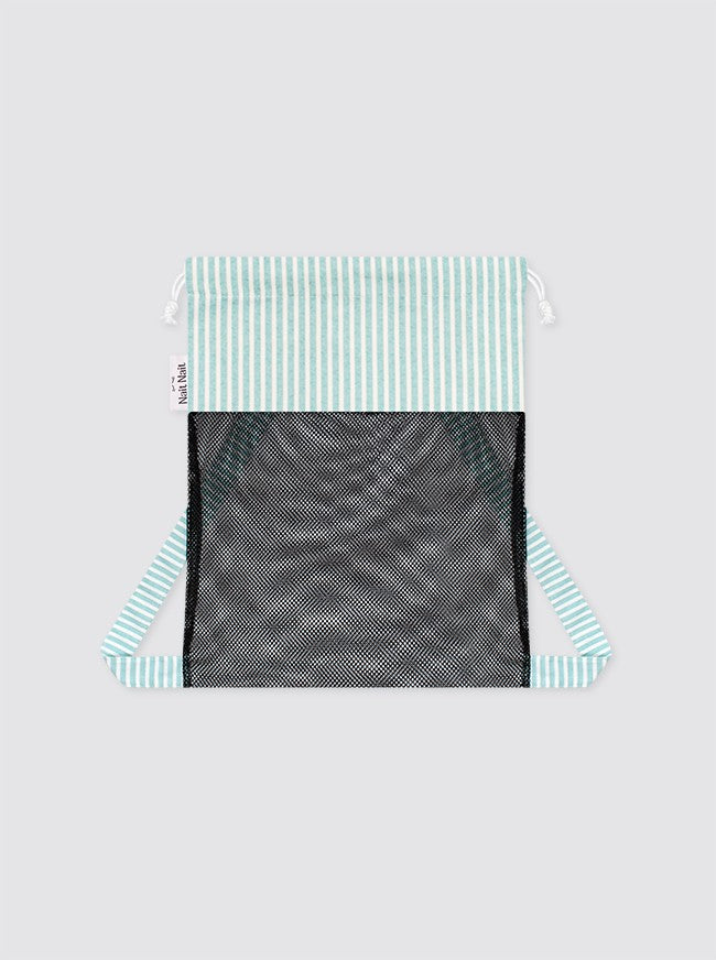 Candela Striped Mesh Backpack, Aqua Green