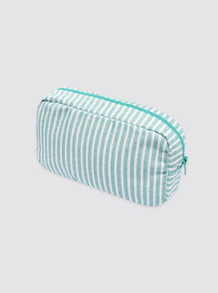 Small Toiletry Bag, Striped, Aqua Green, Candle
