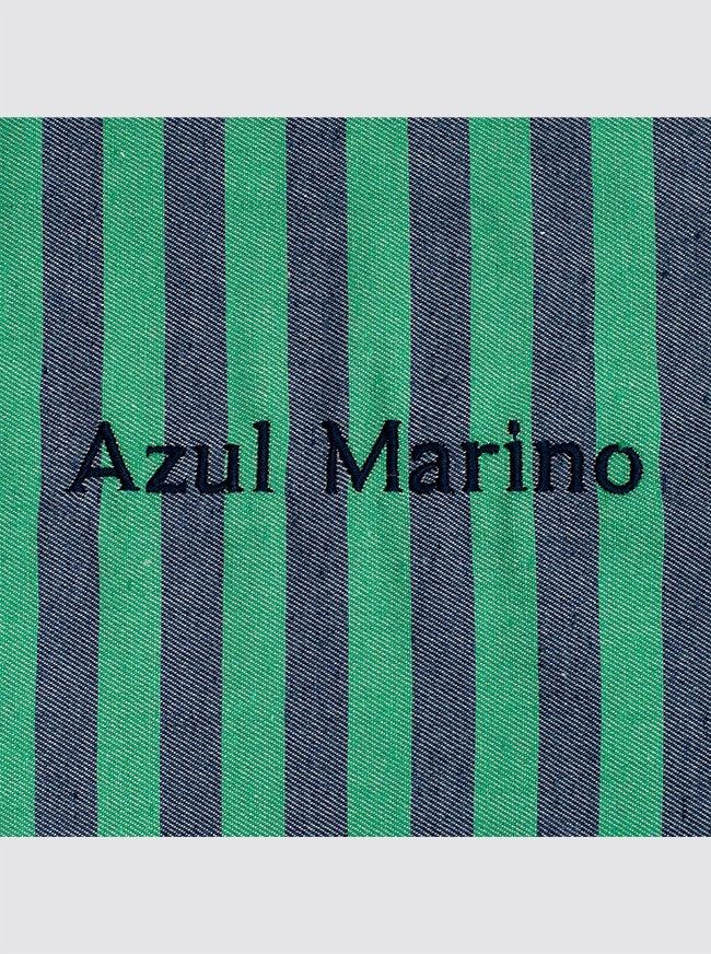 Small Denim and Green Striped Satchel