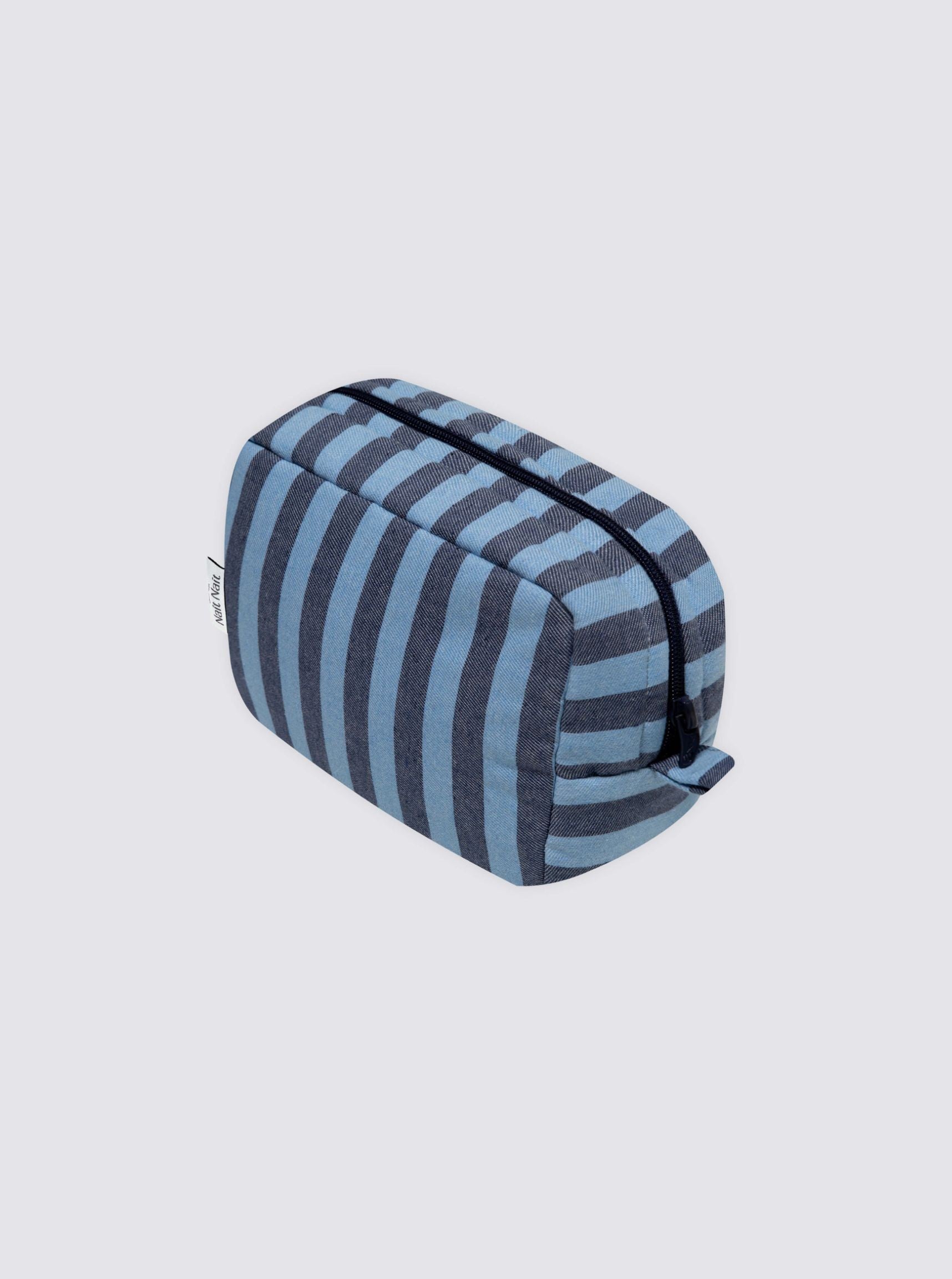 Petite trousse de toilette rayée en denim et bleu clair