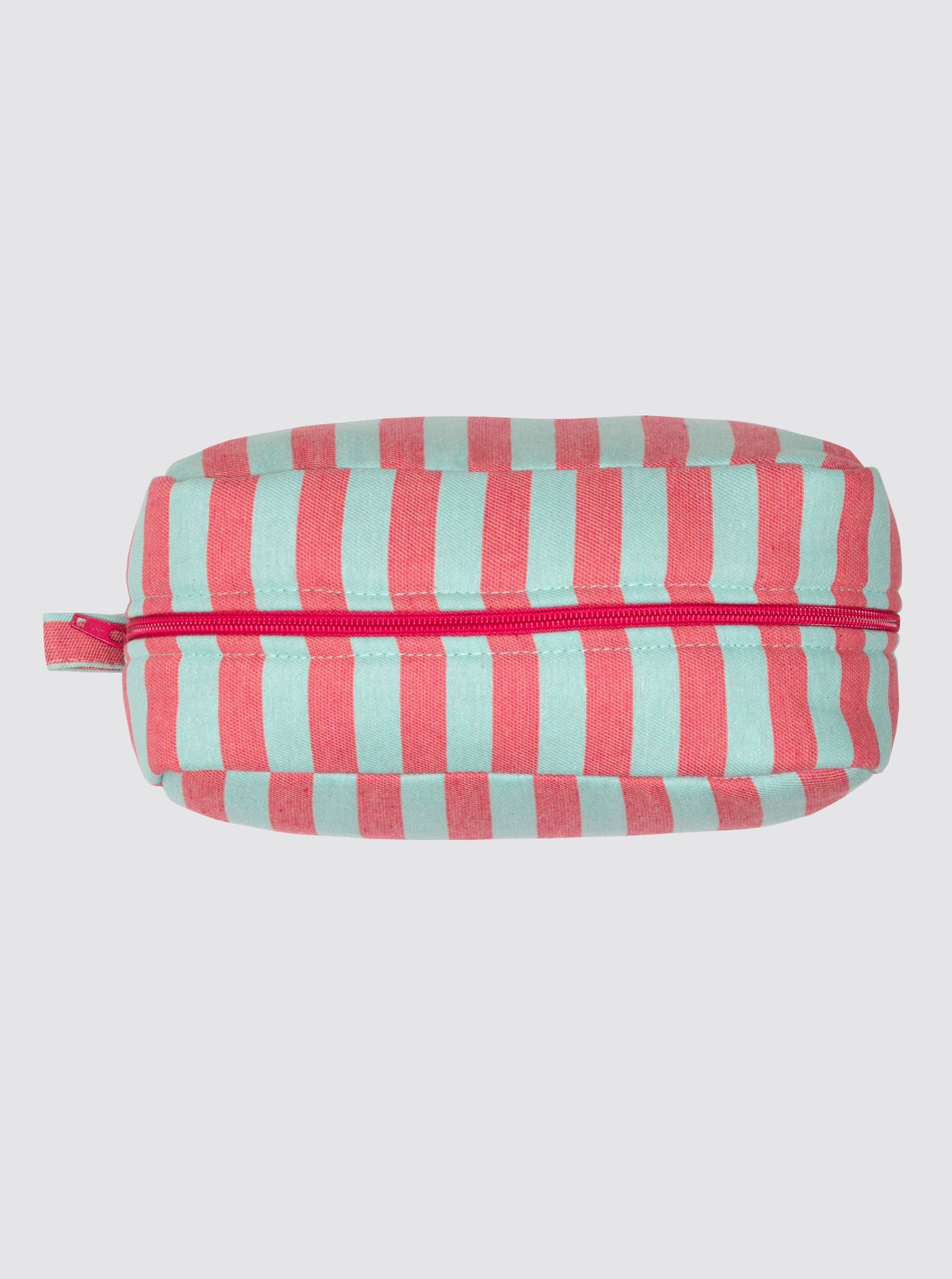 Green and Pink Denim Striped Toiletry Bag