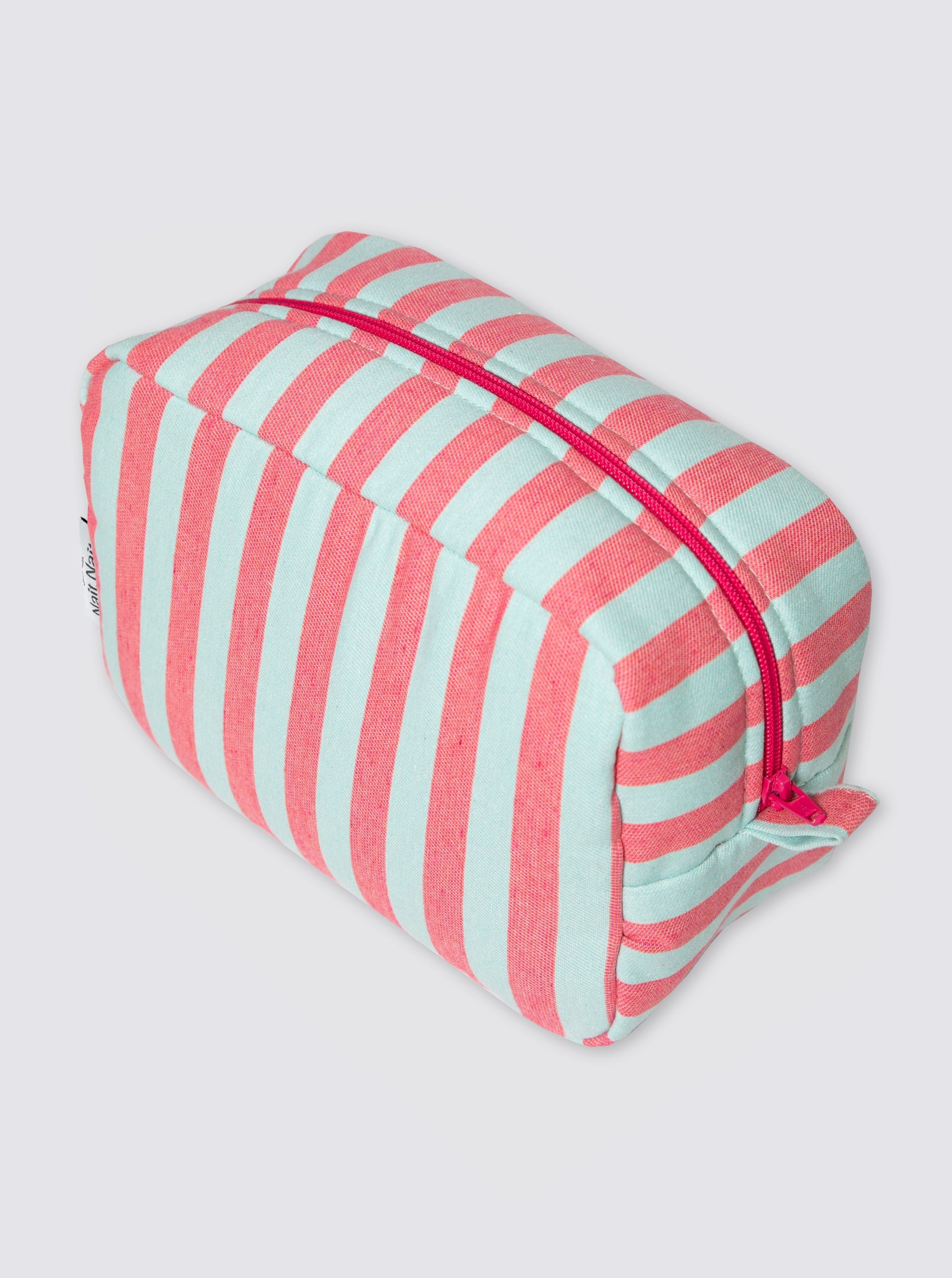 Green and Pink Denim Striped Toiletry Bag