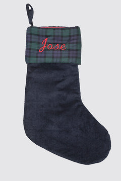 Blue Corduroy and Navy Balmoral Christmas Stocking