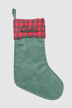Green Corduroy Christmas Stocking and Red Balmoral