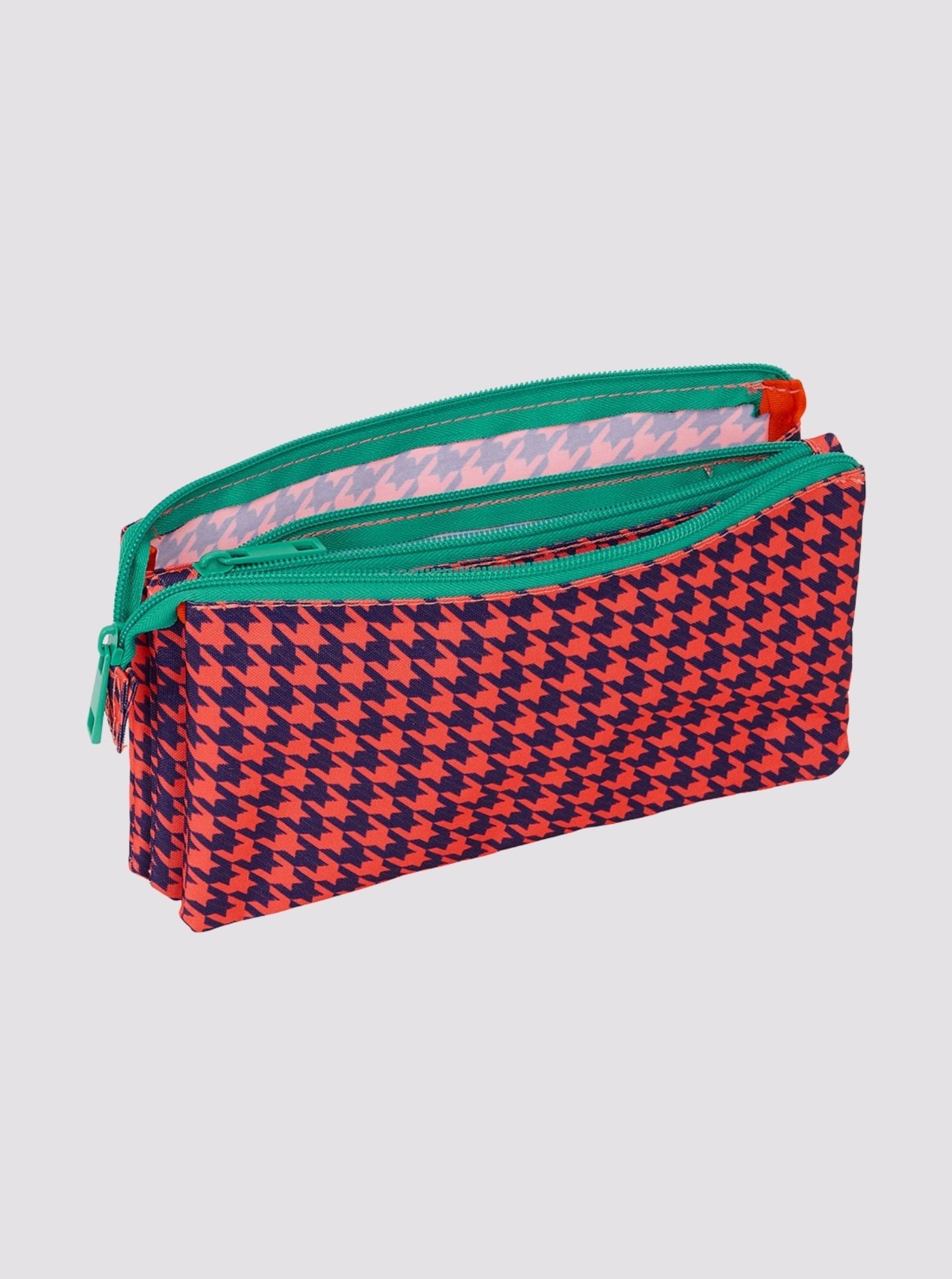 Coral Houndstooth Pencil Case