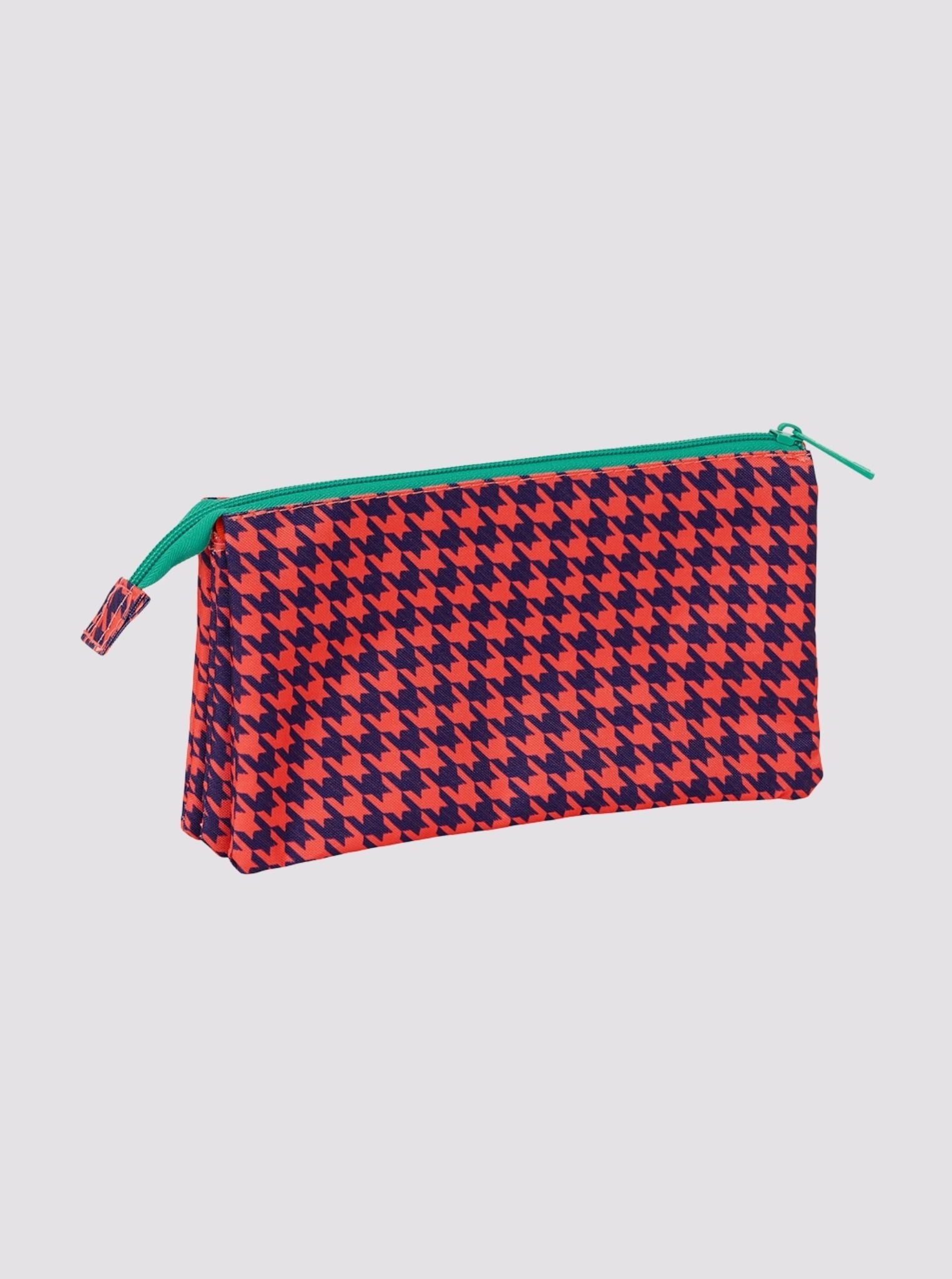 Coral Houndstooth Pencil Case