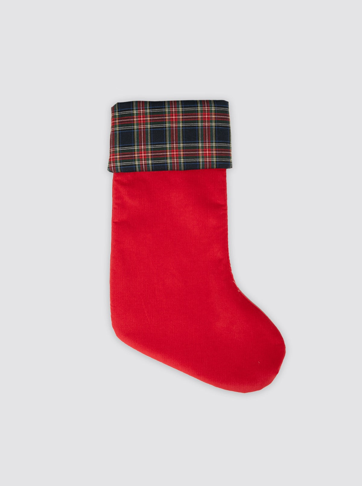 Red Corduroy and Tartan Christmas Stocking