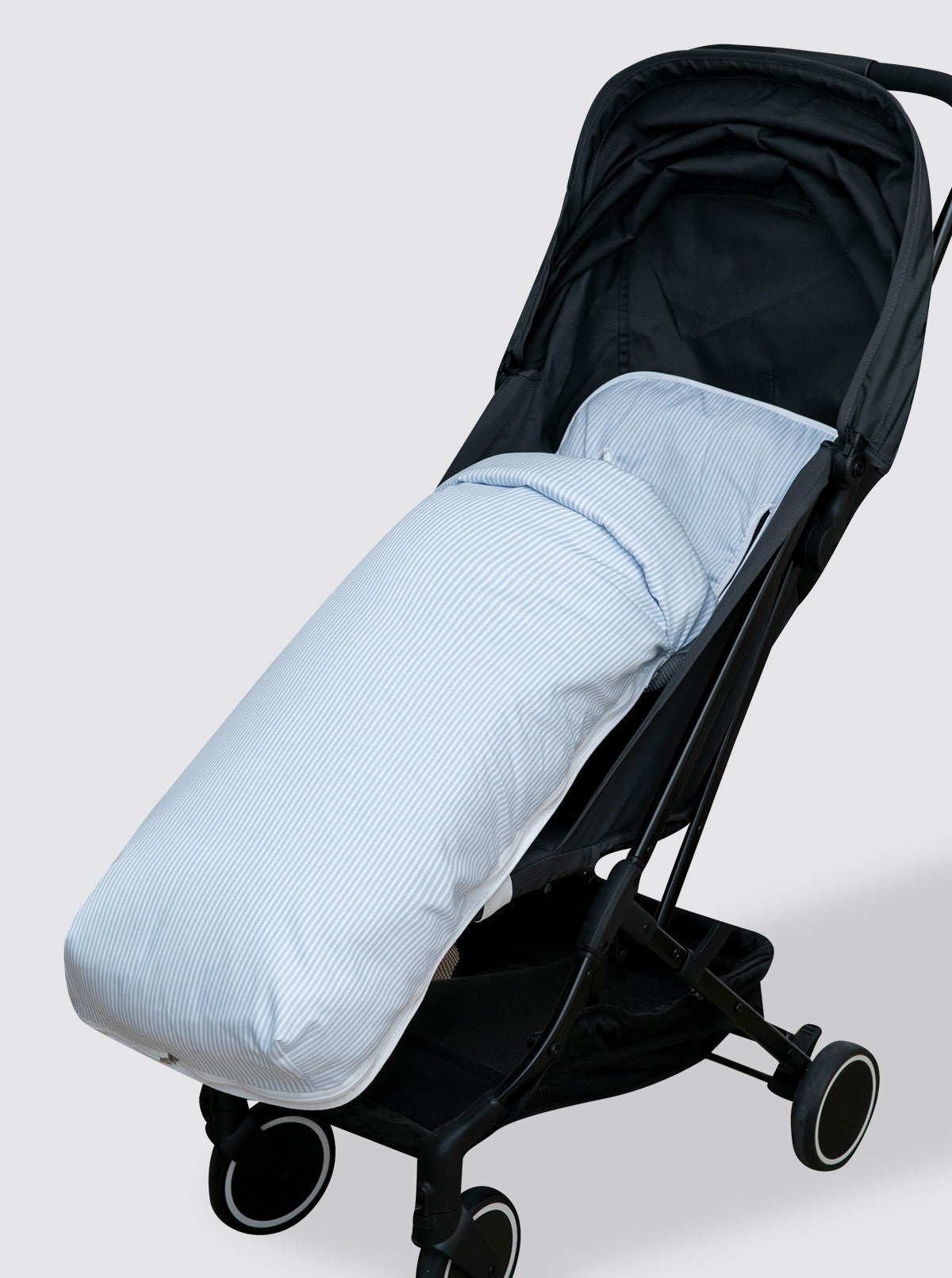 Lightweight Stroller Cover with Footmuff, Piqué Light Blue Stripes
