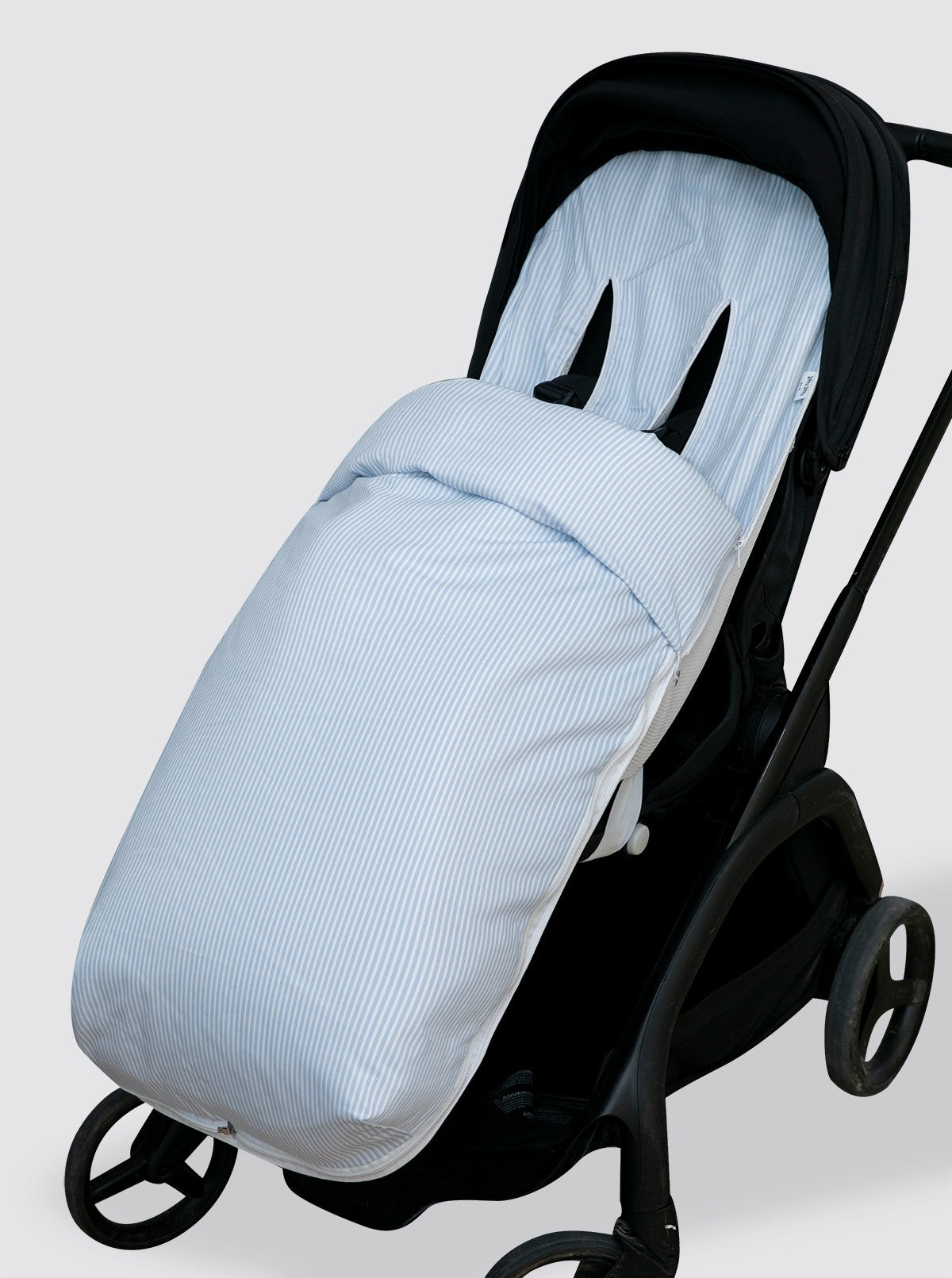 Dragonfly Stroller Cover with Footmuff, Light Blue Striped Piqué