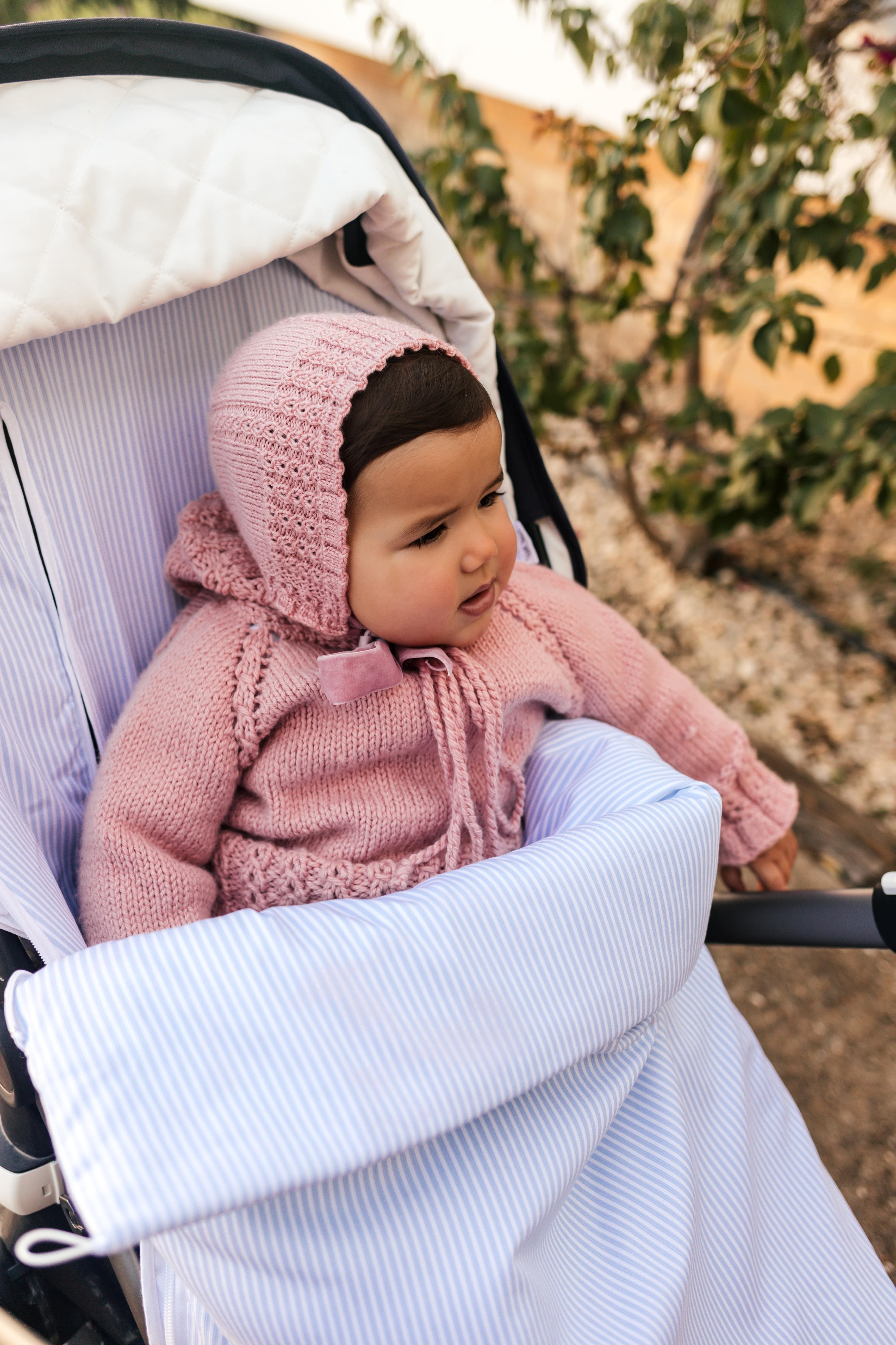 Housse universelle pour poussette avec chancelière, rayures bleu clair en piqué