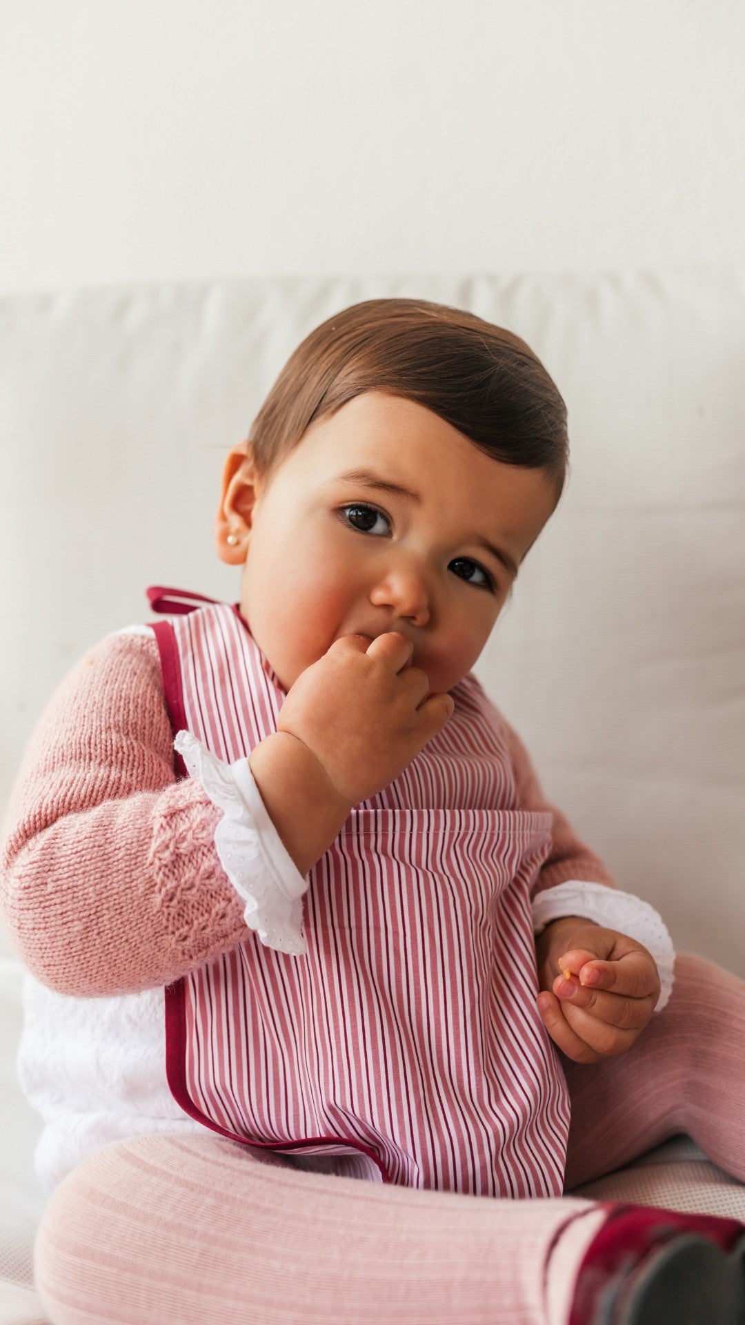 Pink Double Striped Bib with Pocket