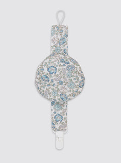 Attache-tétine avec poche, motif fleurs, bleue, pour filles