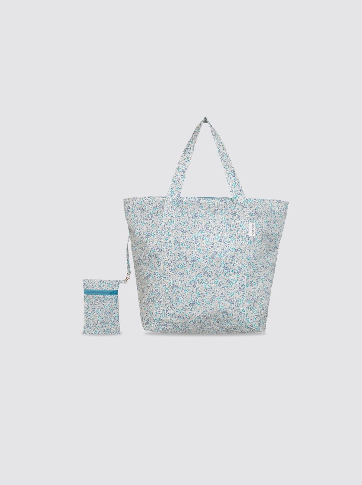 Small Beach Bag with Light Blue Catalina Flowers