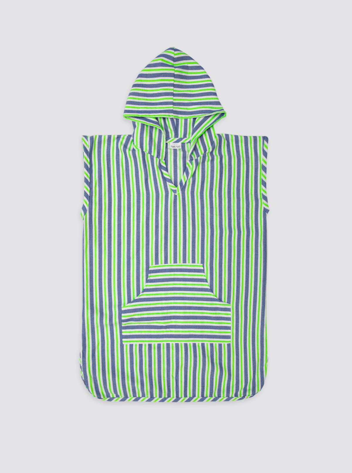 Poncho Playa Bolsillo Rayas Flúor Verde