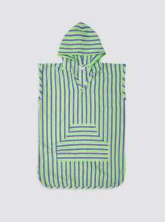 Poncho Playa Bolsillo Rayas Flúor Verde