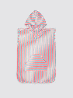 Poncho Playa Bolsillo Rayas Flúor Rosa