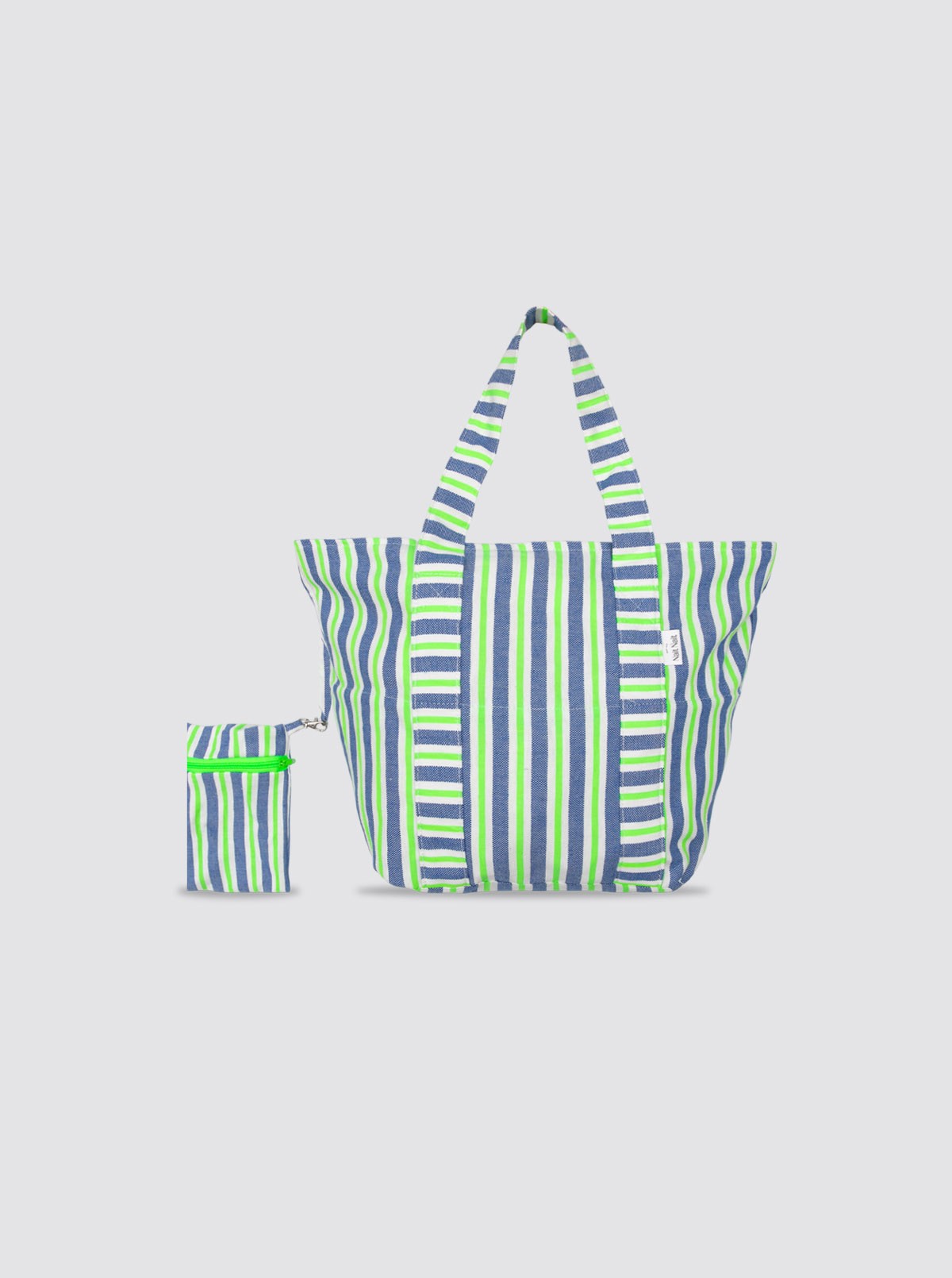 Small Beach Bag Fluorescent Green Stripes