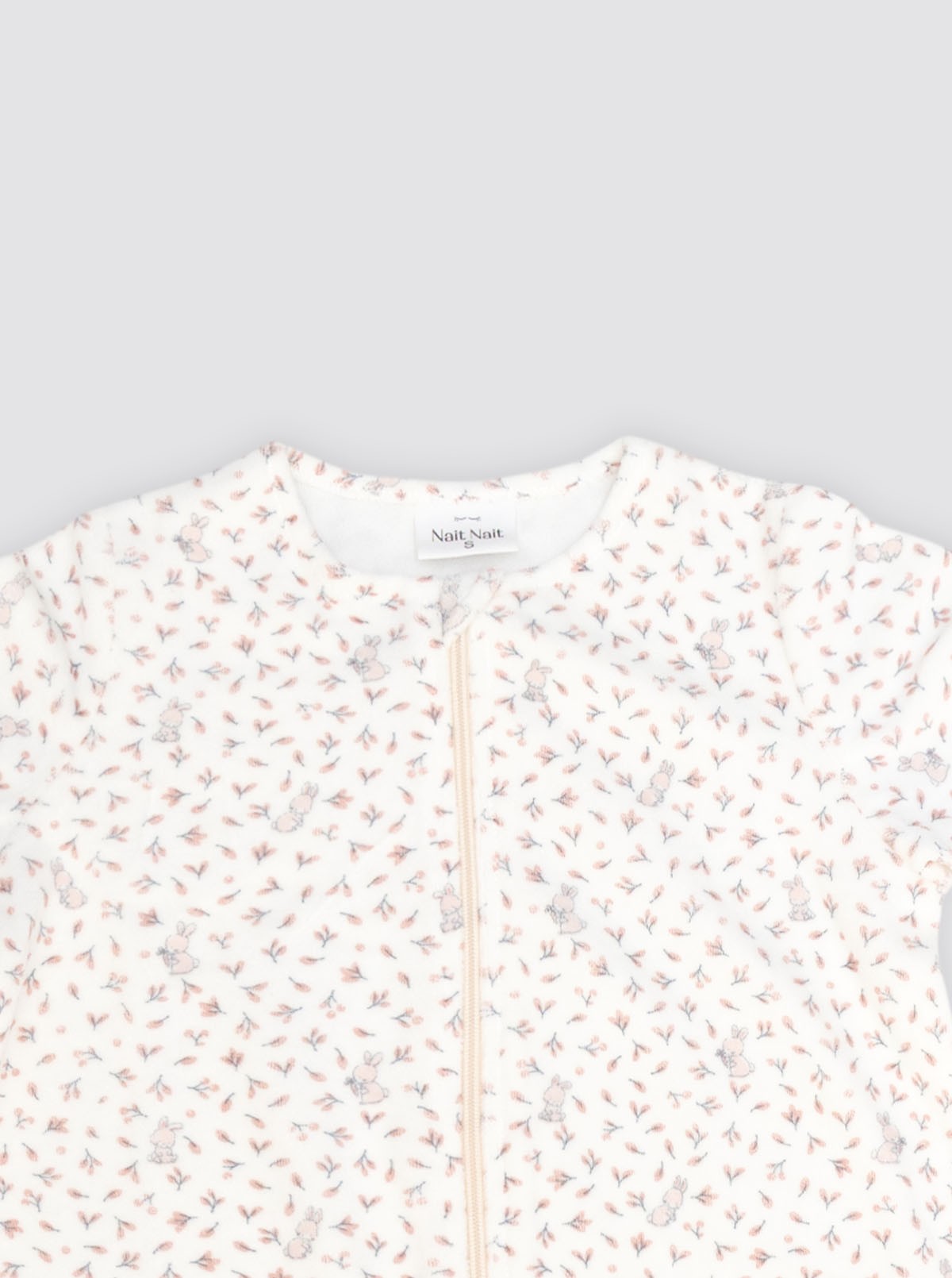 Bubble Pajamas with Sleeves, Bunny, Pink Leaves