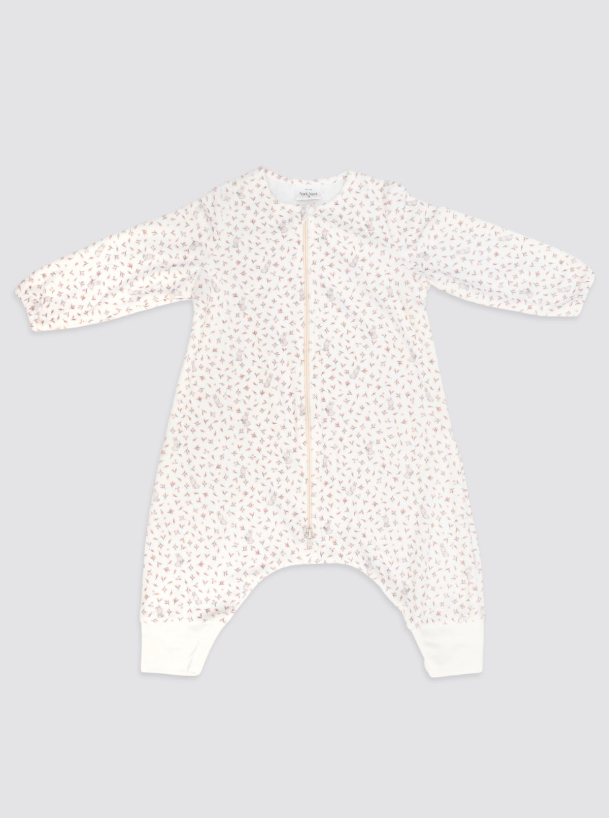 Bubble Pajamas with Sleeves, Bunny, Pink Leaves