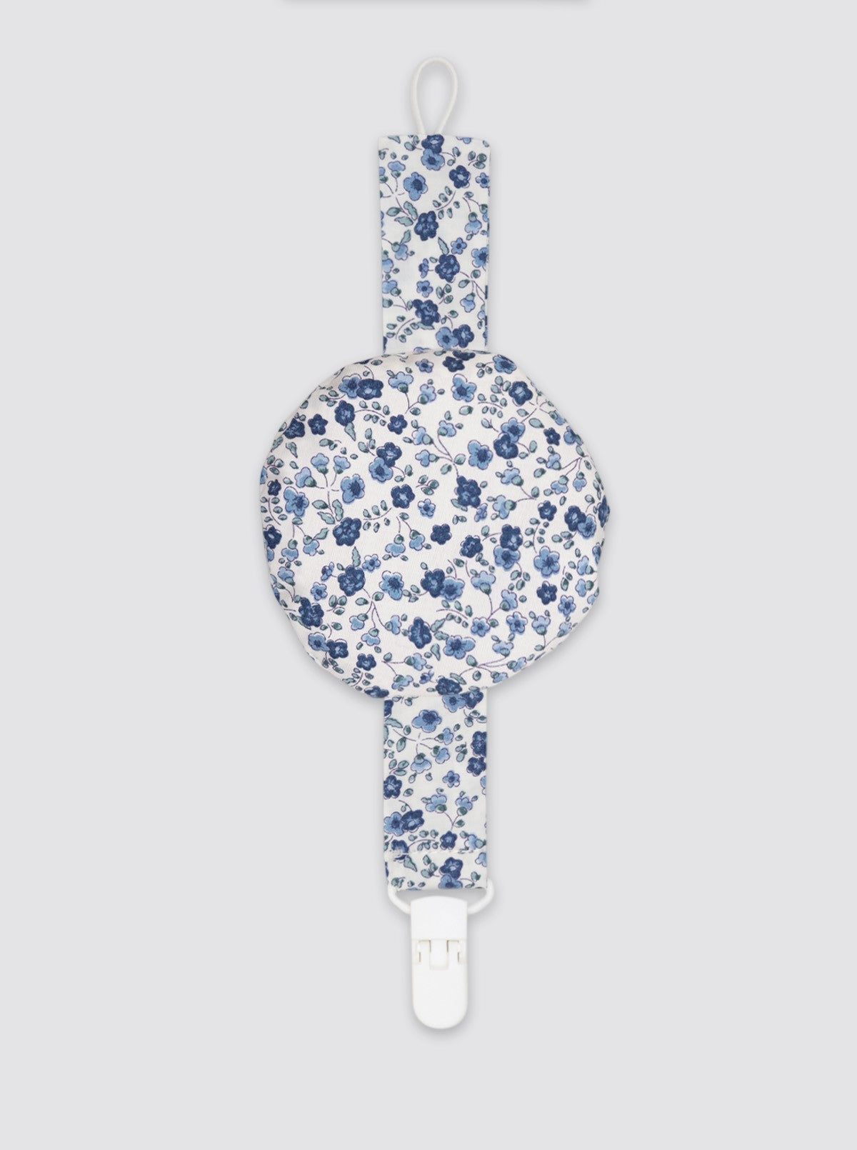 Pacifier Clip with Pocket, Flower, Blue Corduroy