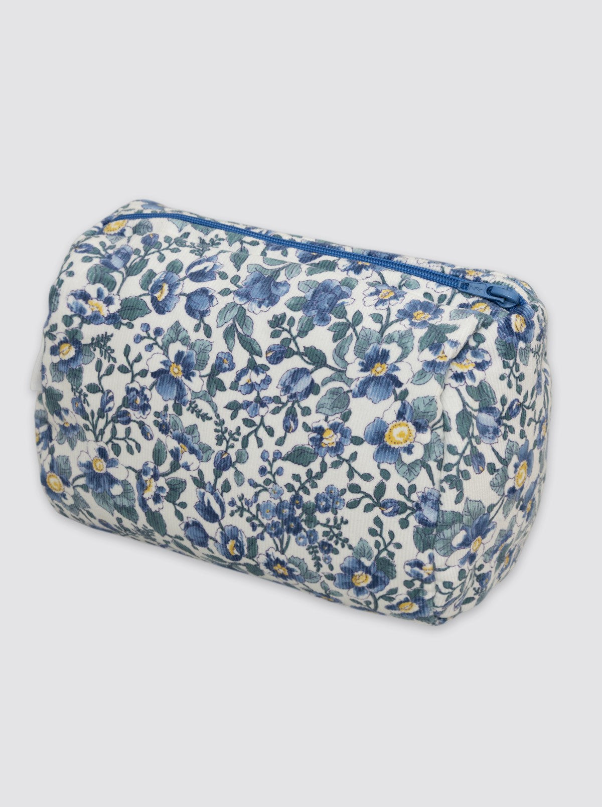 Trousse de toilette en velours côtelé bleu à motif floral
