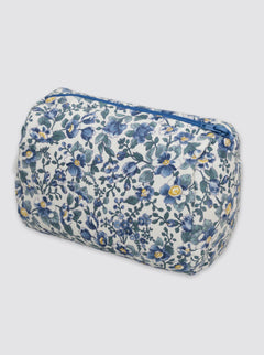 Trousse de toilette en velours côtelé bleu à motif floral
