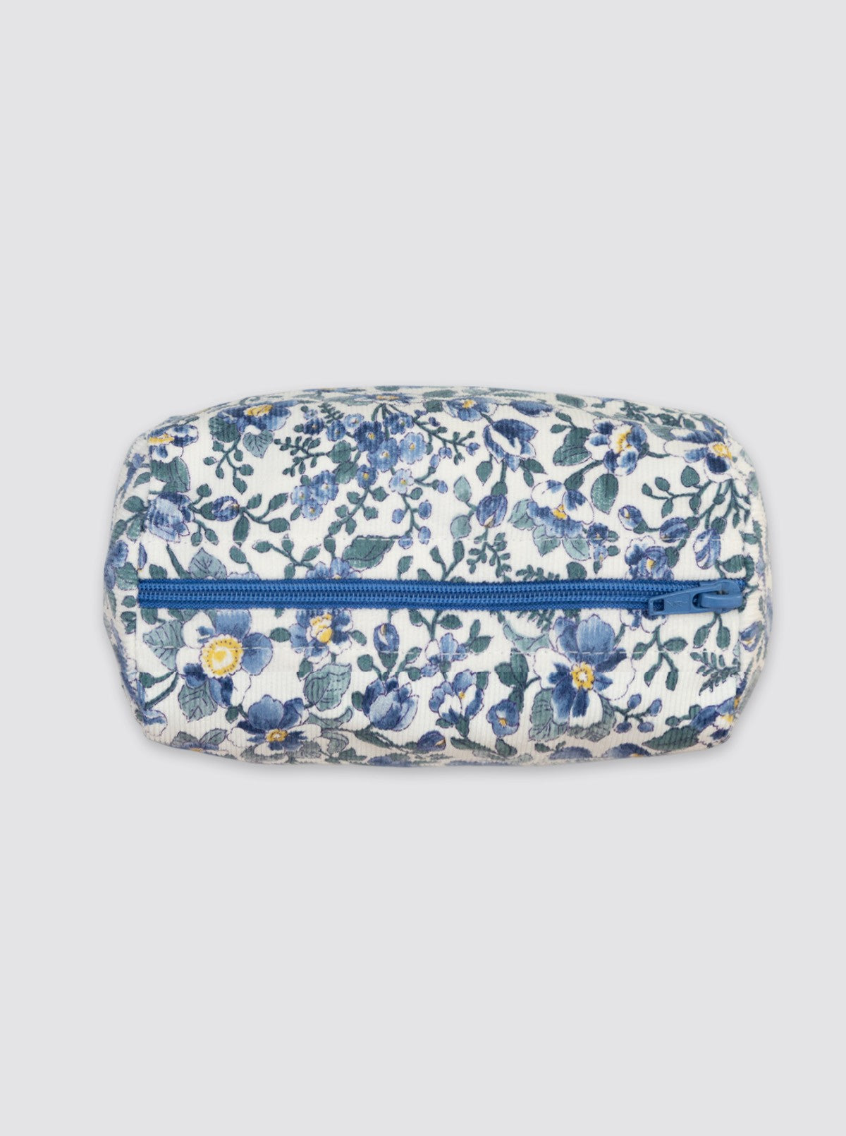 Trousse de toilette en velours côtelé bleu à motif floral