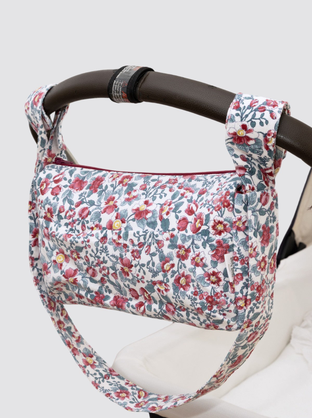 Small Trolley Bag with Burgundy Corduroy Flower