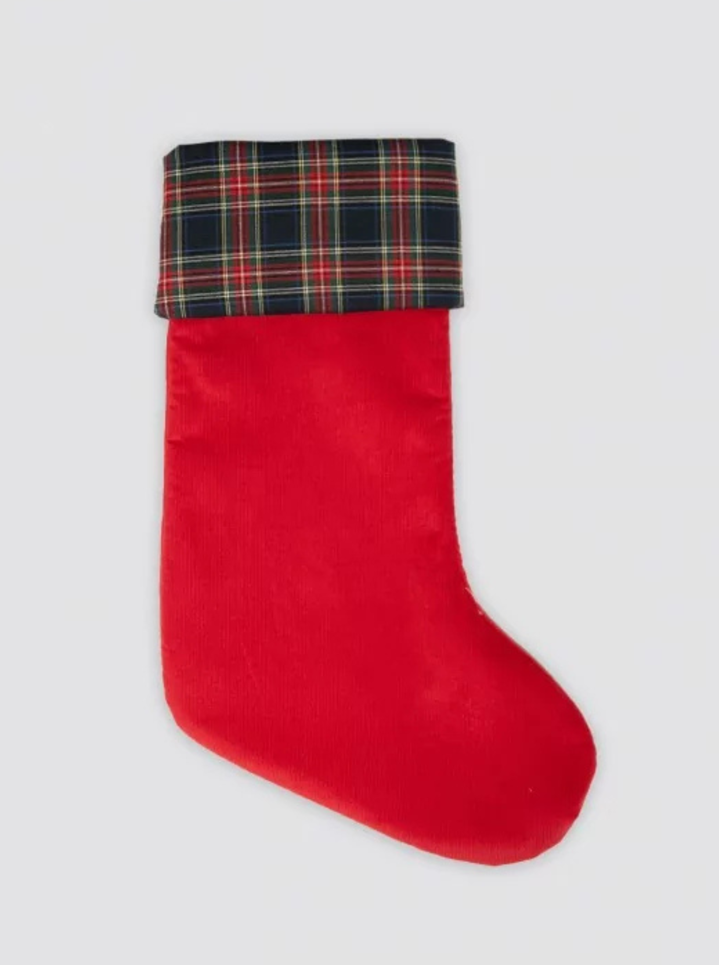 Red Corduroy and Tartan Christmas Stocking