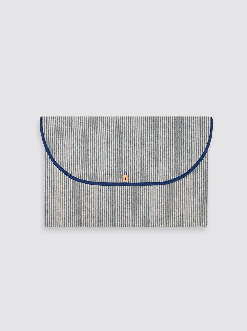 Small Garment Bag Rustic Linen Striped Navy