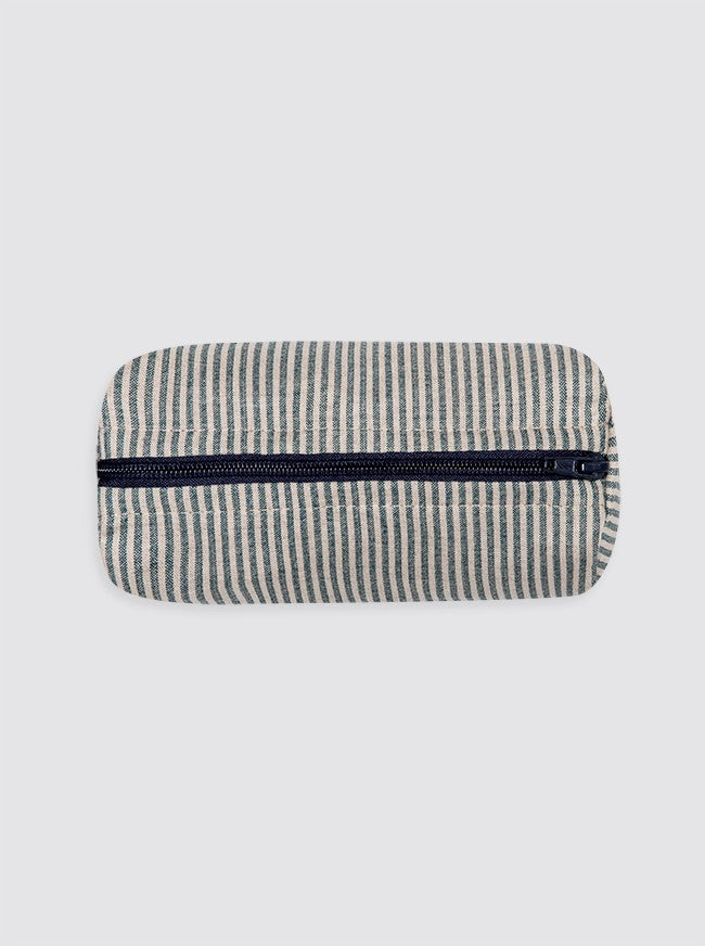 Small Rustic Linen Striped Navy Toiletry Bag
