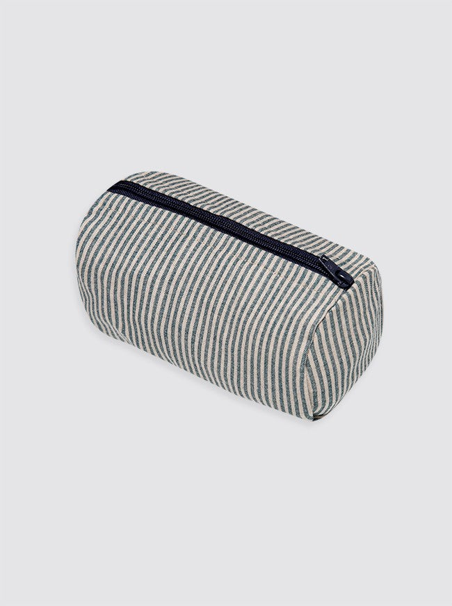 Small Rustic Linen Striped Navy Toiletry Bag