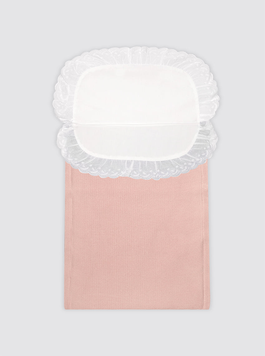 Saco de algodón con sábana rosa bebé