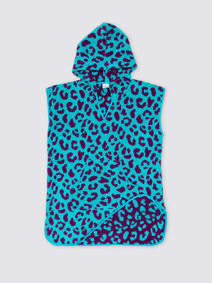 Poncho Playa Bolsillo Animal Print Leopardo Morado