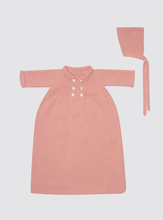 Abrigo Saco Punto Invierno + Gorro Rosa