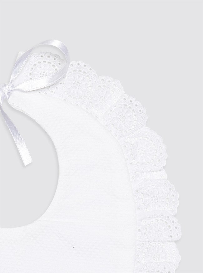 Waterproof Round Terry Cloth Bib with Embroidered Trim