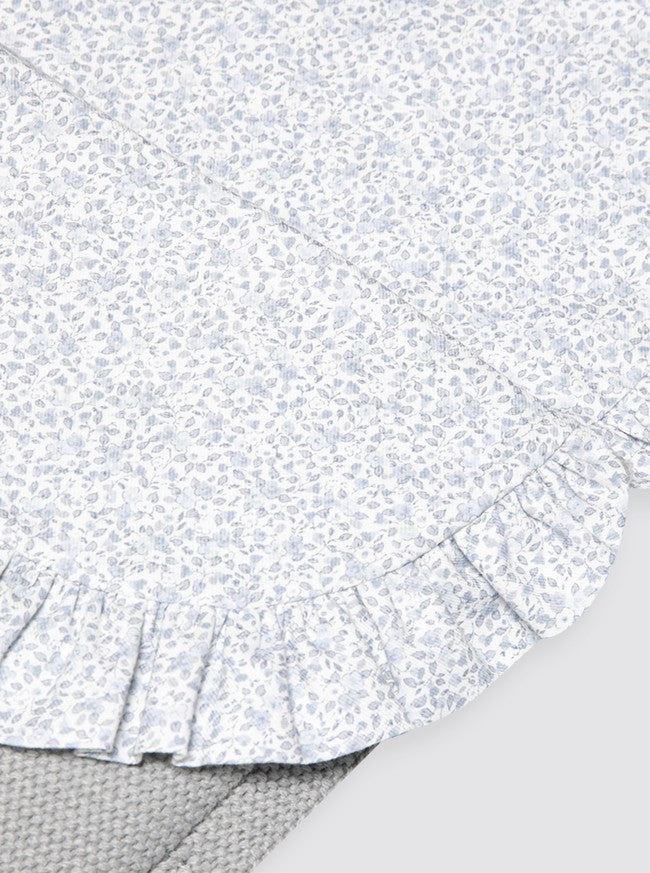 Saco de Punto Invierno Gris con Sábana de Florecitas y Guata Extraíble - Capazo