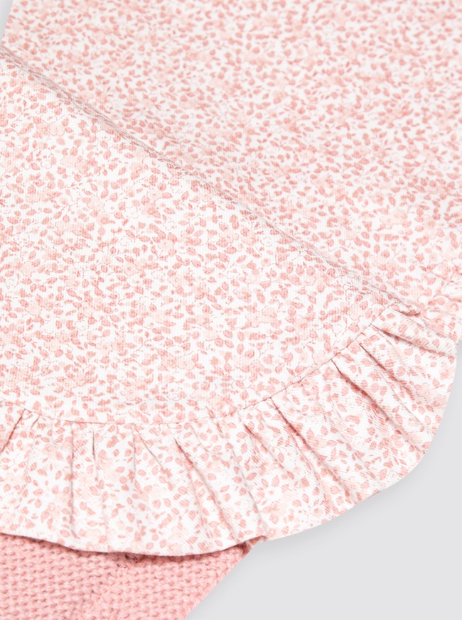 Saco de Punto Invierno Rosa con Sábana de Florecitas y Guata Extraíble - Capazo
