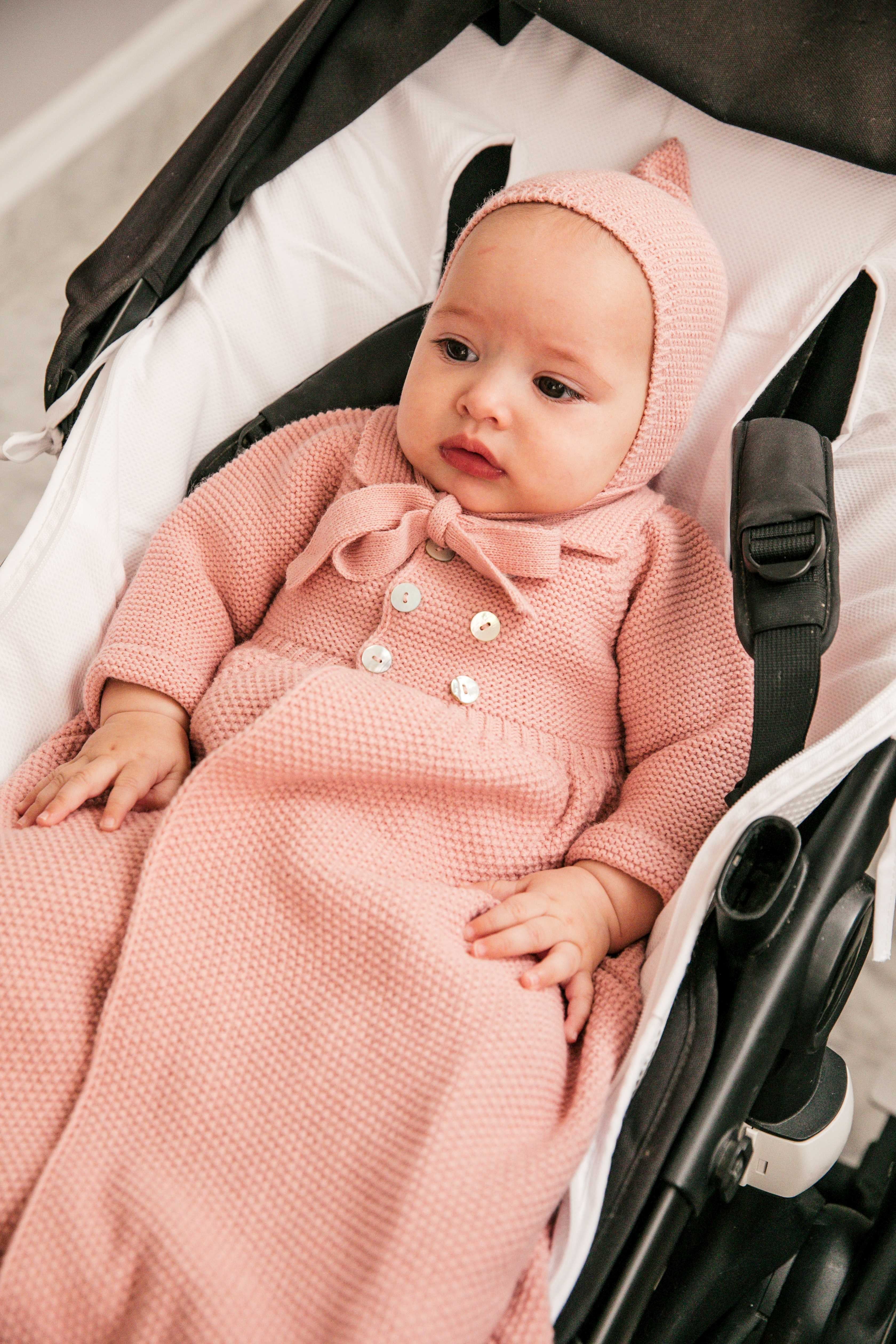 Winter Knit Coat + Pink Hat