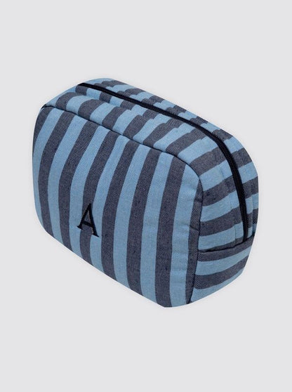Trousse de toilette en denim et bleu clair à rayures