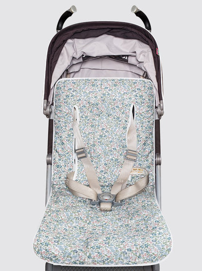 Housse d'été pour poussette légère à motif Inés Flowers, bleue