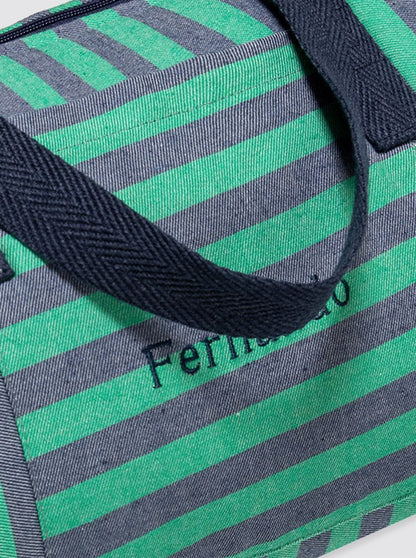Sac de sport en denim et à rayures vertes