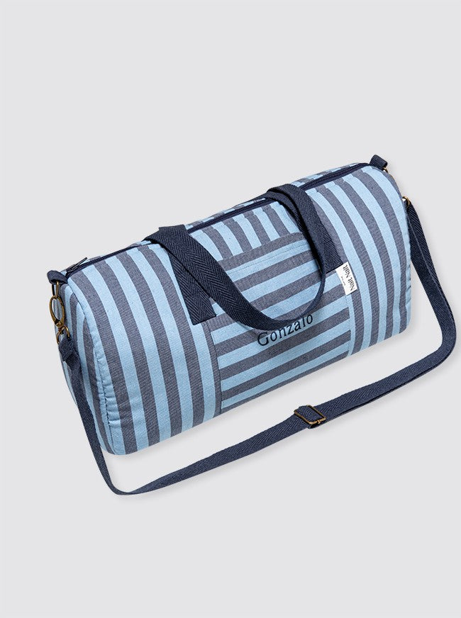 Sac de sport en denim et rayures bleu clair