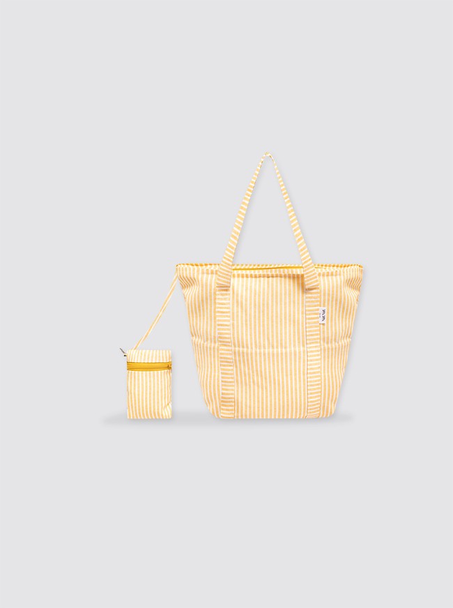 Small Beach Bag with Yellow Stripes