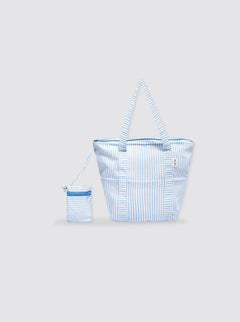 Petit sac de plage à rayures bleu clair 