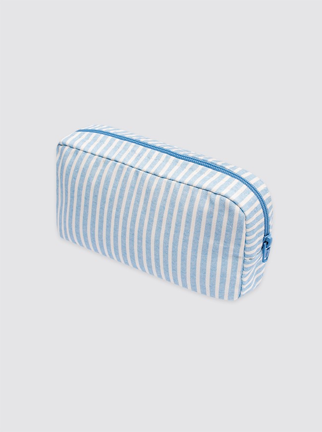 Small Toiletry Bag with Light Blue Stripes 