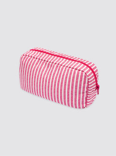Petite trousse de toilette rayée, bougie rose fraise 